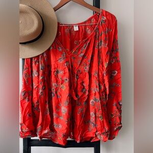 Old Navy Red Floral Blouse